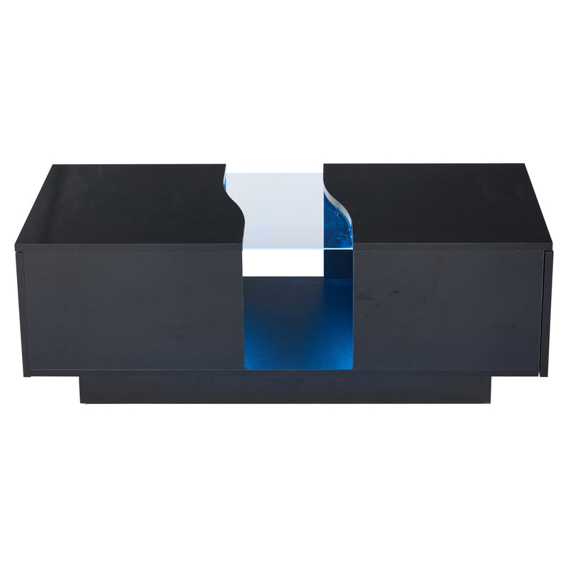 Table basse noire brillante verre trempé avec éclairage LED FEHNEN
