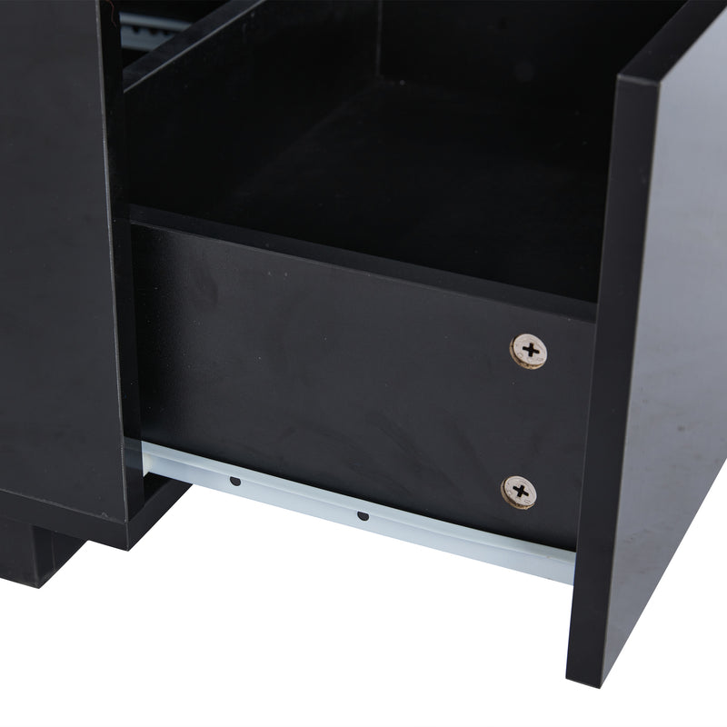 Table basse noire brillante verre trempé avec éclairage LED FEHNEN