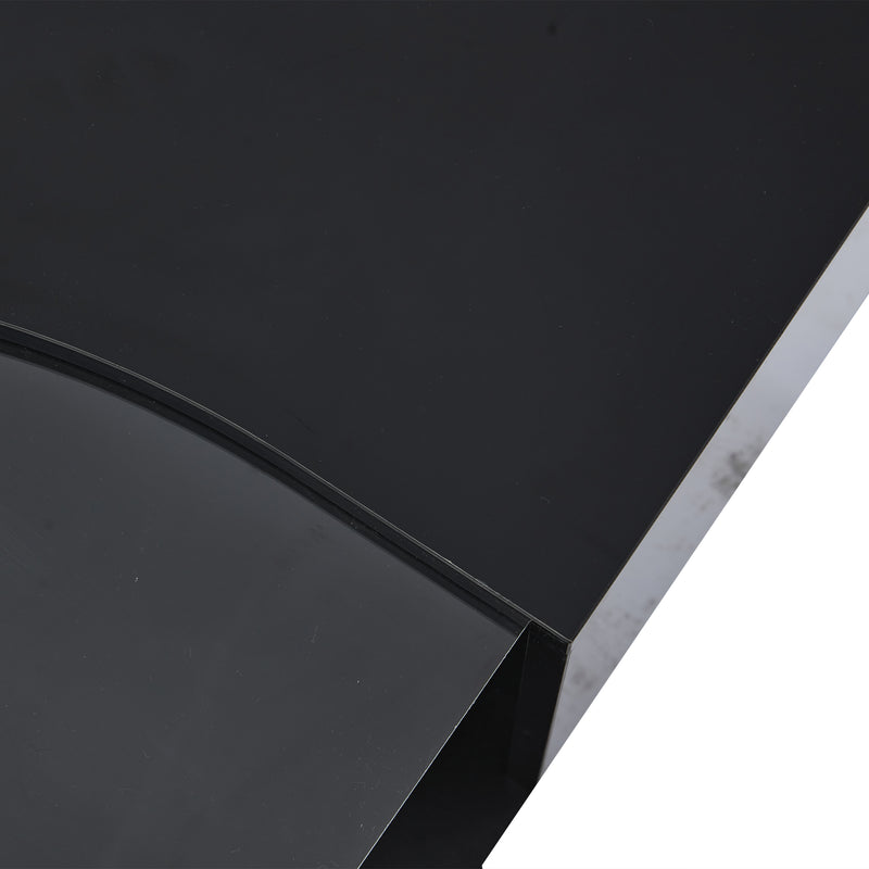Table basse noire brillante verre trempé avec éclairage LED FEHNEN