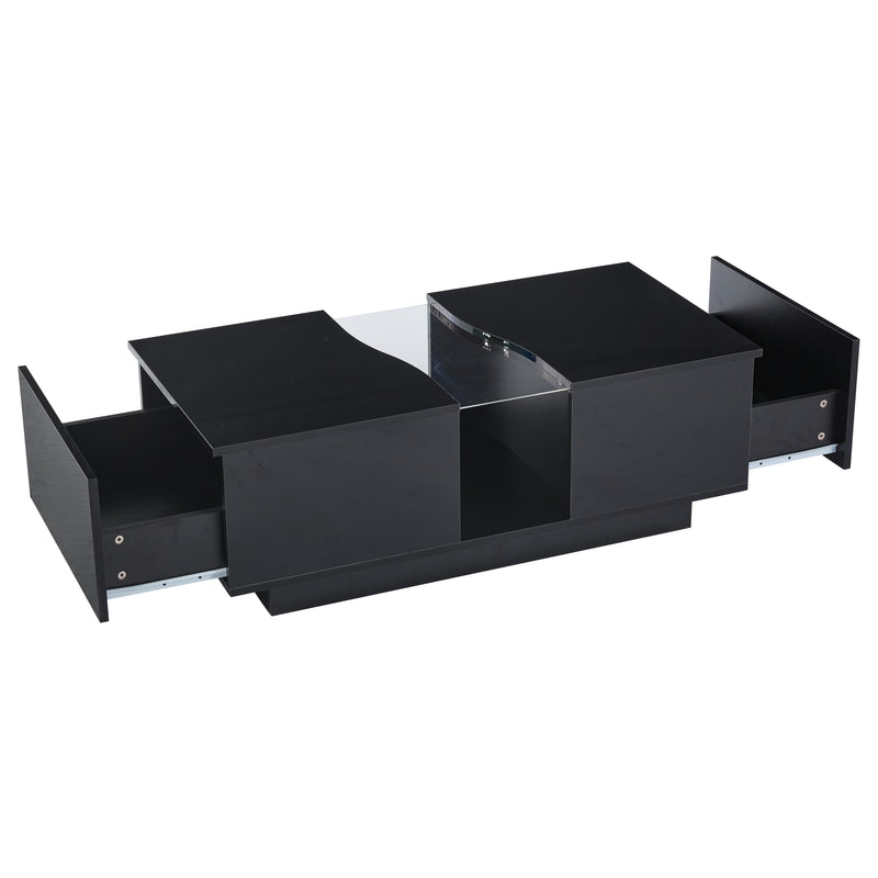 Table basse noire brillante verre trempé avec éclairage LED FEHNEN
