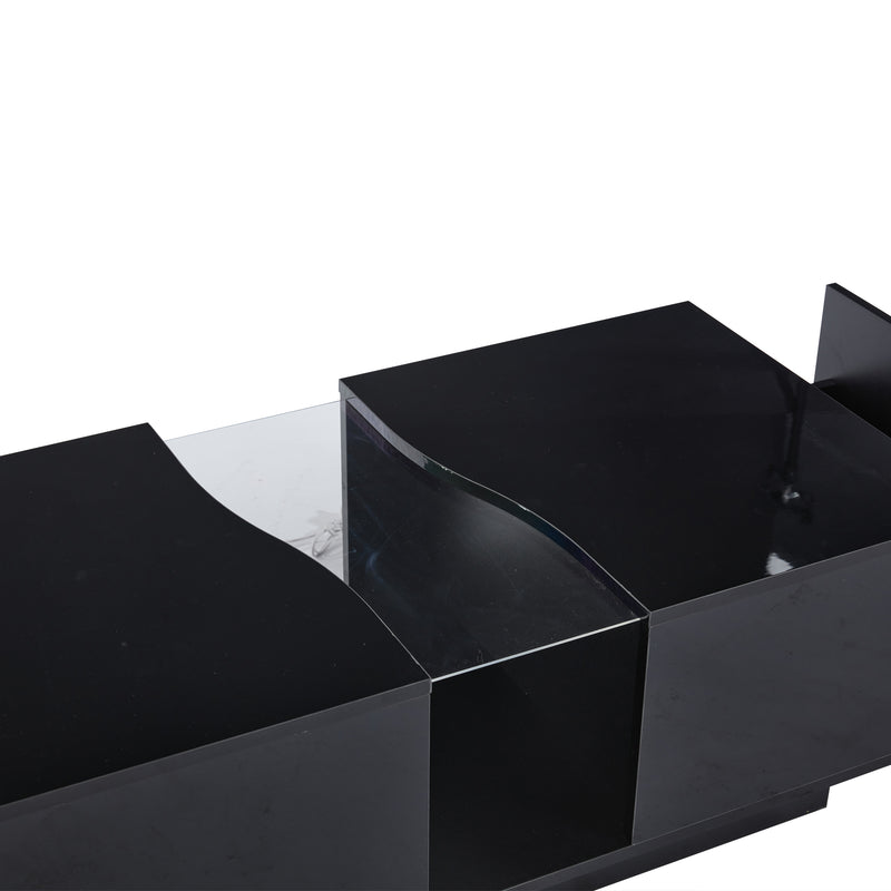Table basse noire brillante verre trempé avec éclairage LED FEHNEN
