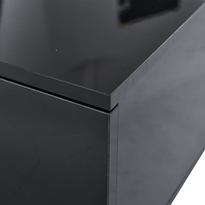 Table basse noire brillante verre trempé avec éclairage LED FEHNEN