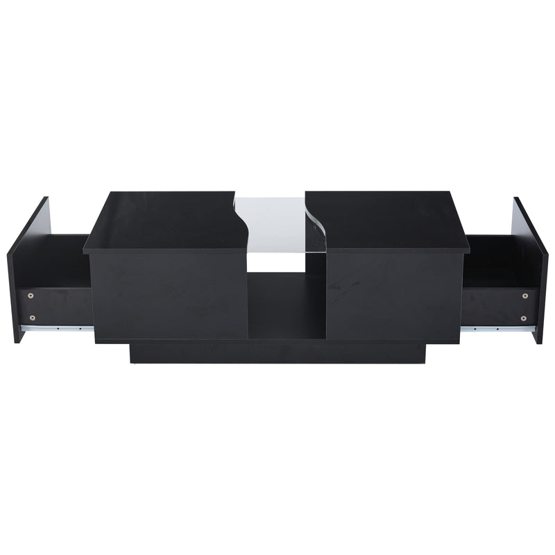 Table basse noire brillante verre trempé avec éclairage LED FEHNEN