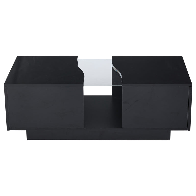 Table basse noire brillante verre trempé avec éclairage LED FEHNEN