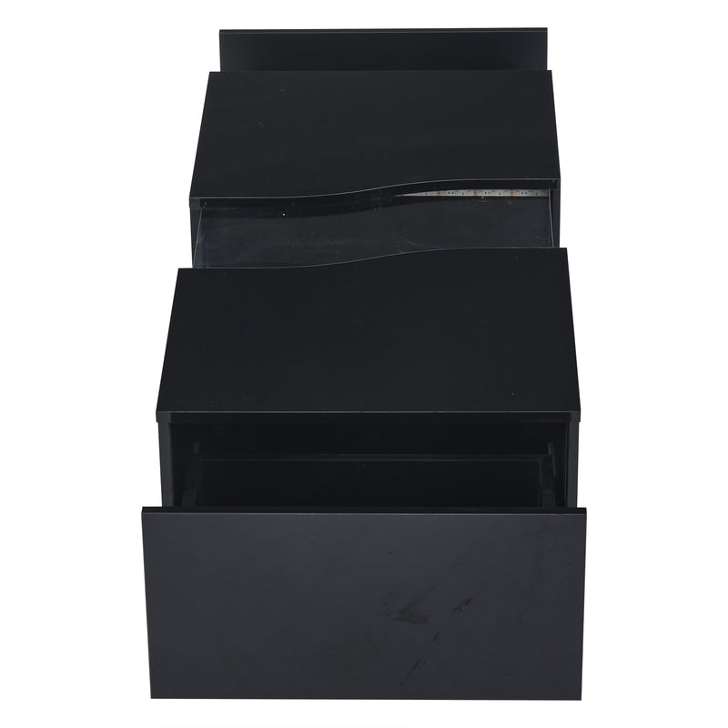 Table basse noire brillante verre trempé avec éclairage LED FEHNEN
