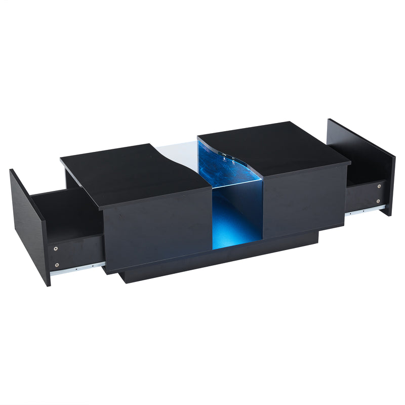 Table basse noire brillante verre trempé avec éclairage LED FEHNEN