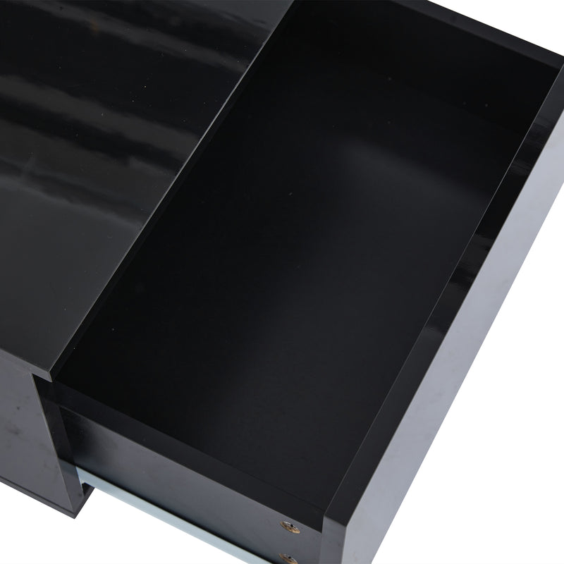Table basse noire brillante verre trempé avec éclairage LED FEHNEN