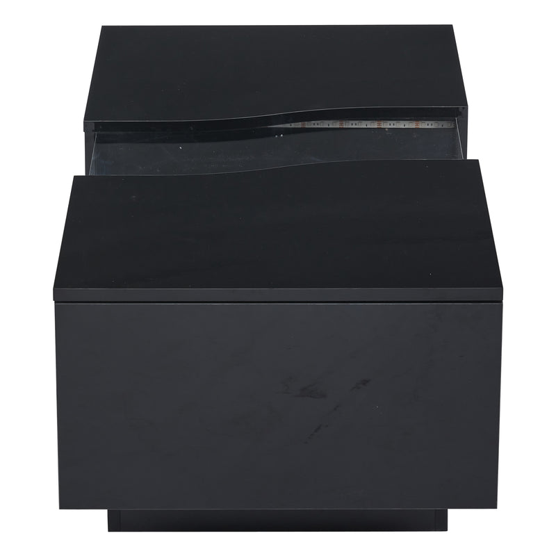 Table basse noire brillante verre trempé avec éclairage LED FEHNEN