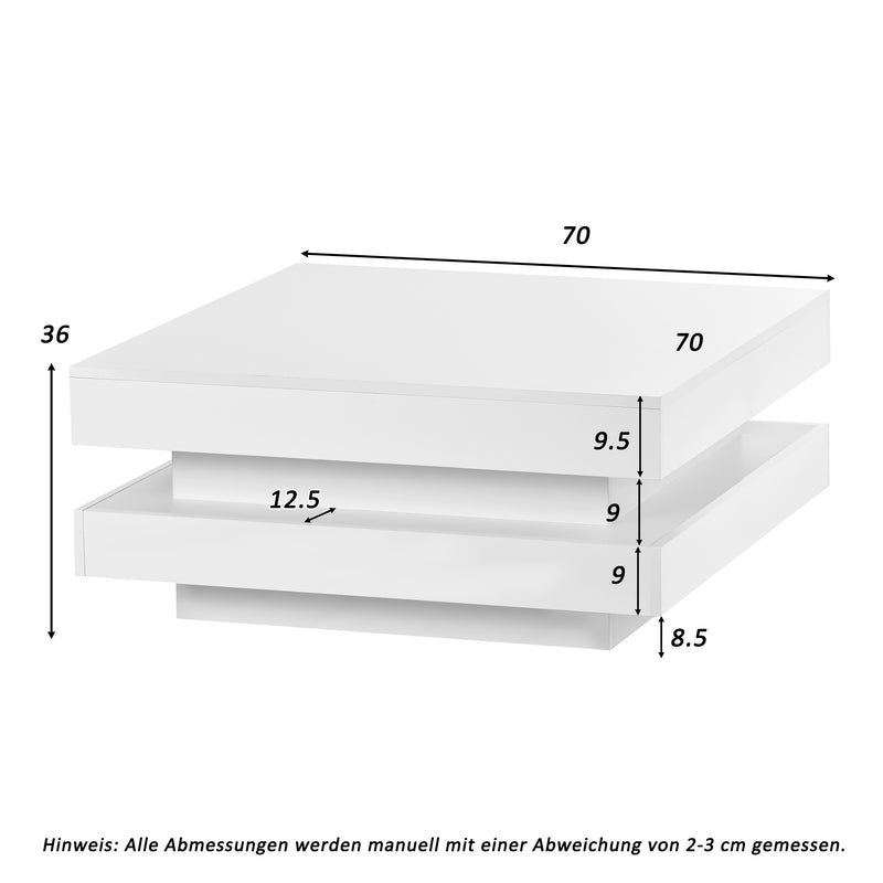 Table basse carrée blanche haute brillance pivotant à 360° et éclairage LED 16 couleurs FEN