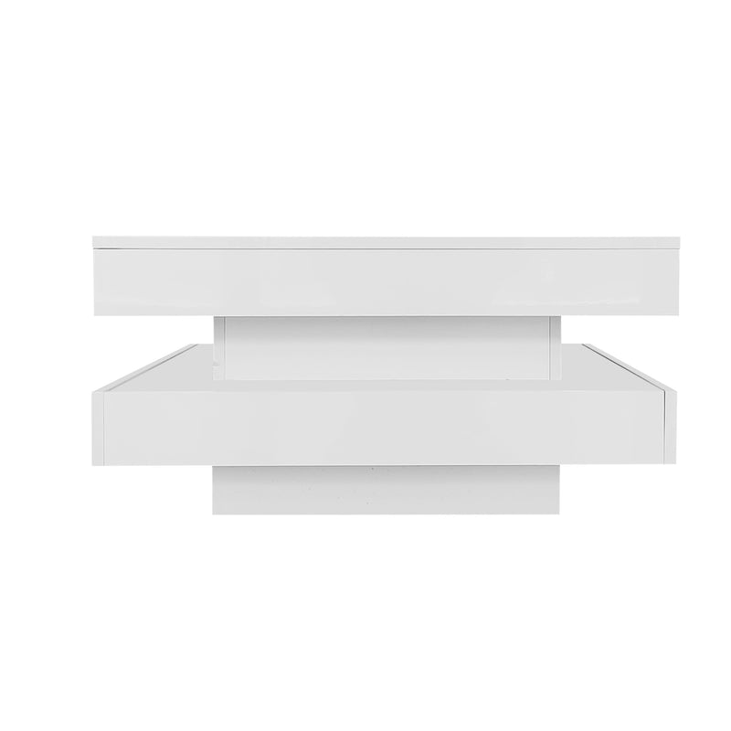 Table basse carrée blanche haute brillance pivotant à 360° et éclairage LED 16 couleurs FEN