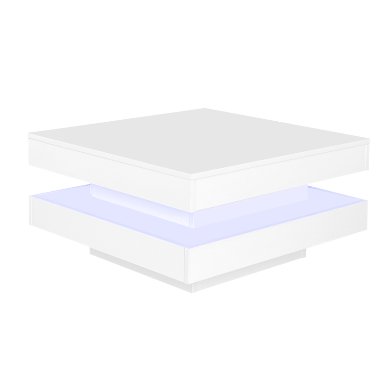 Table basse carrée blanche haute brillance pivotant à 360° et éclairage LED 16 couleurs FEN