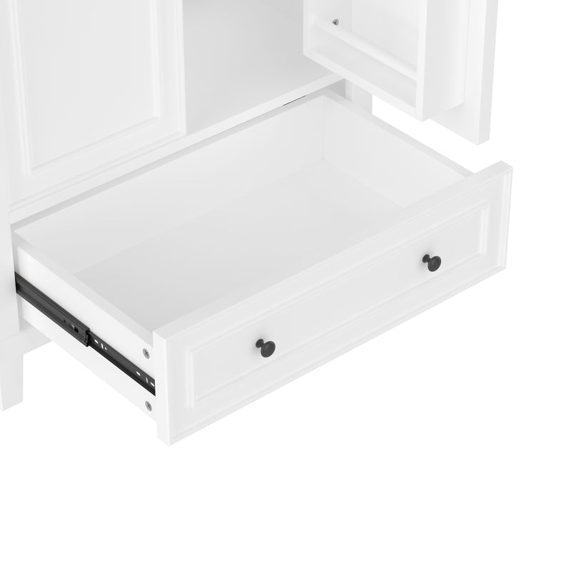 Meuble vasque blanc laqué sur pied, vasque en céramique, tiroir silencieux et rangement (robinet non inclus) FIBER