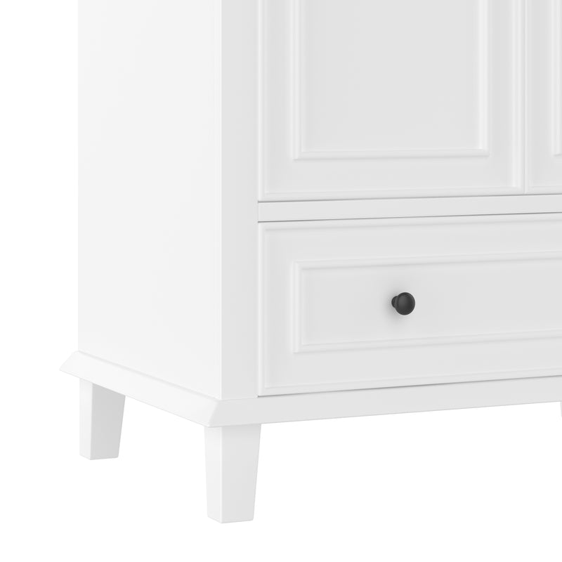 Meuble vasque blanc laqué sur pied, vasque en céramique, tiroir silencieux et rangement (robinet non inclus) FIBER