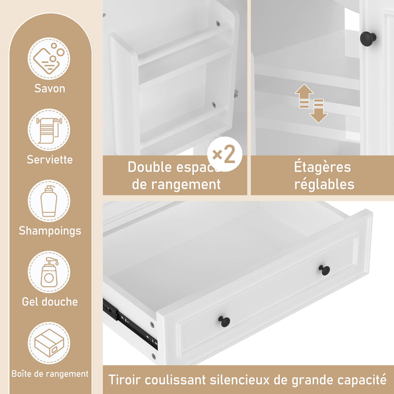 Meuble vasque blanc laqué sur pied, vasque en céramique, tiroir silencieux et rangement (robinet non inclus) FIBER