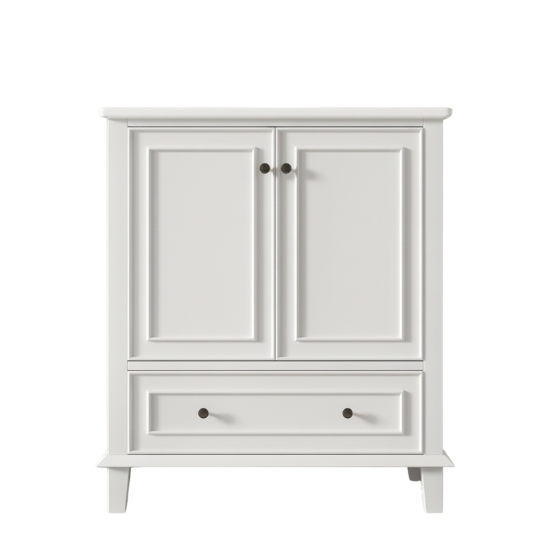 Meuble vasque blanc laqué sur pied, vasque en céramique, tiroir silencieux et rangement (robinet non inclus) FIBER