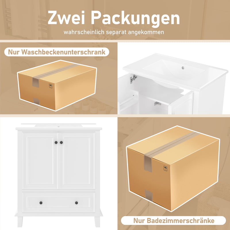 Meuble vasque blanc laqué sur pied, vasque en céramique, tiroir silencieux et rangement (robinet non inclus) FIBER