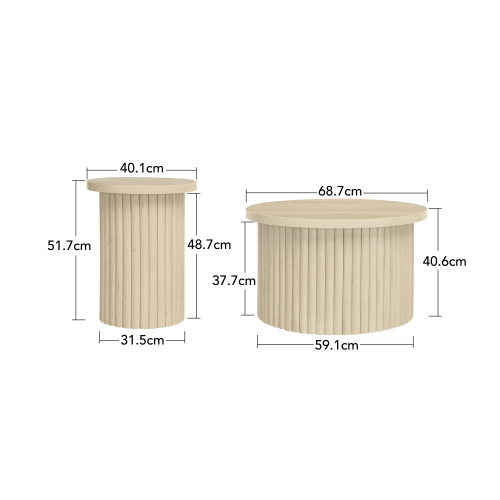 Ensemble de 2 tables basses gigognes rondes effet grain de bois clair FIBROIN