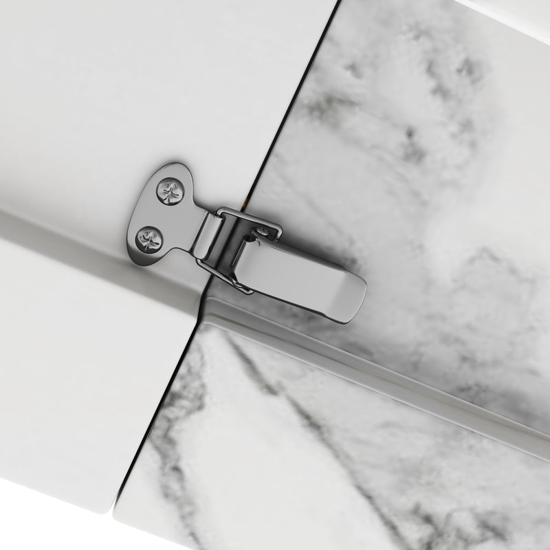 Table à manger extensible imitation marbre blanc 120-160cm et pieds noir en forme d&