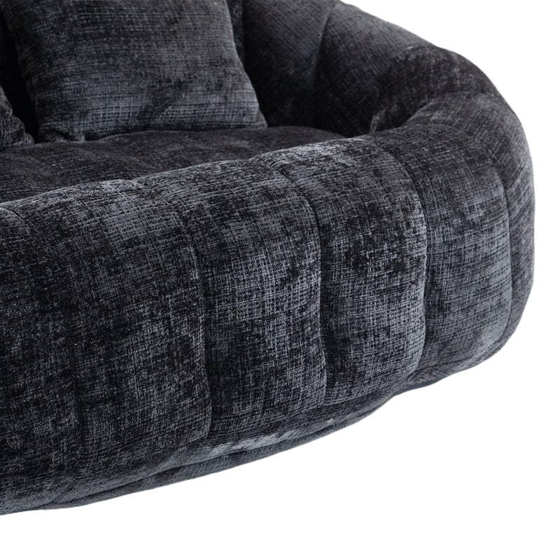 Canapé compact rond 2 places Loveseat en chenille noir anthracite et 2 cousins FISSURE