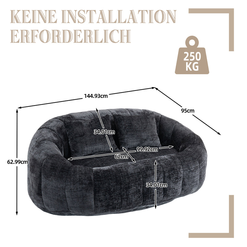 Canapé compact rond 2 places Loveseat en chenille noir anthracite et 2 cousins FISSURE