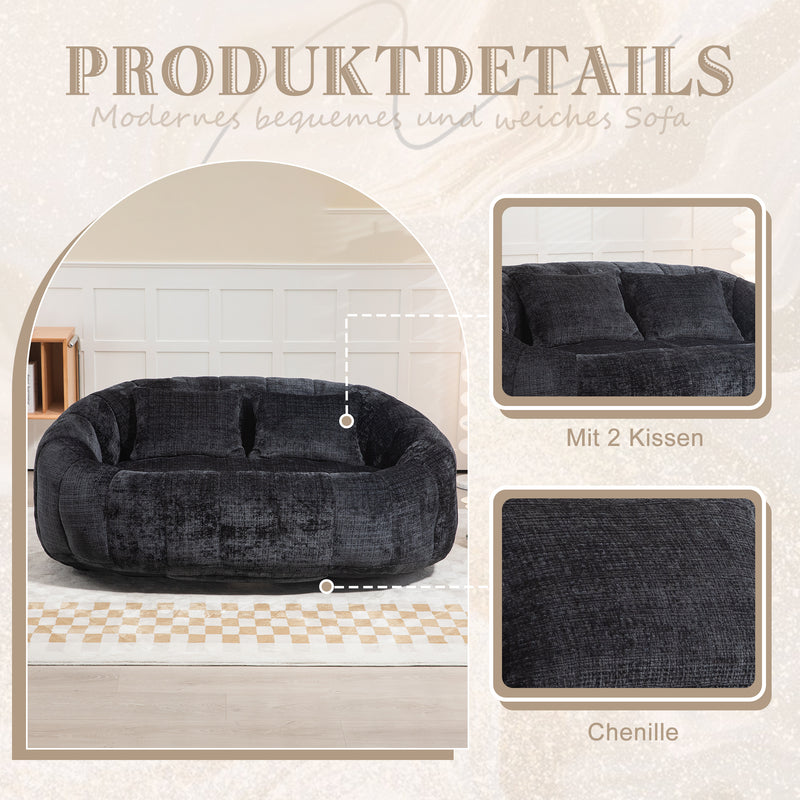 Canapé compact rond 2 places Loveseat en chenille noir anthracite et 2 cousins FISSURE