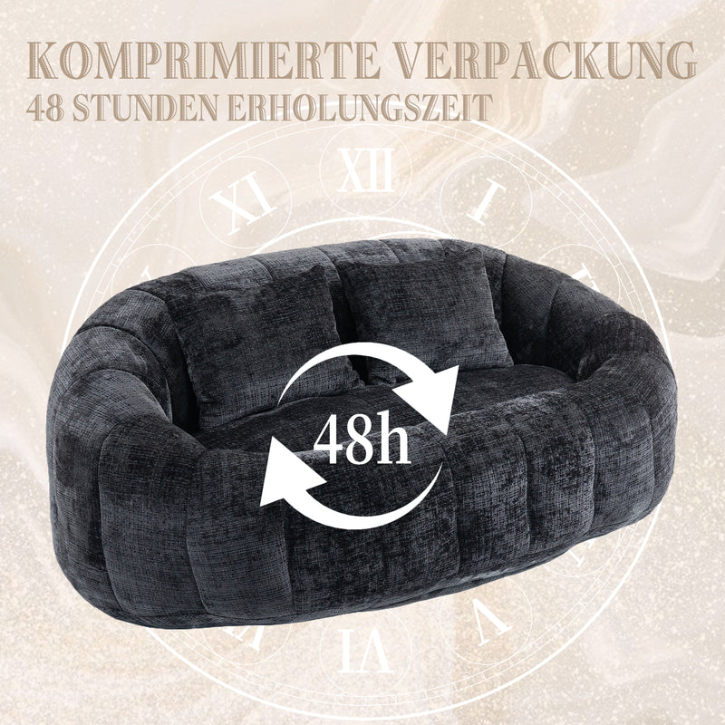 Canapé compact rond 2 places Loveseat en chenille noir anthracite et 2 cousins FISSURE