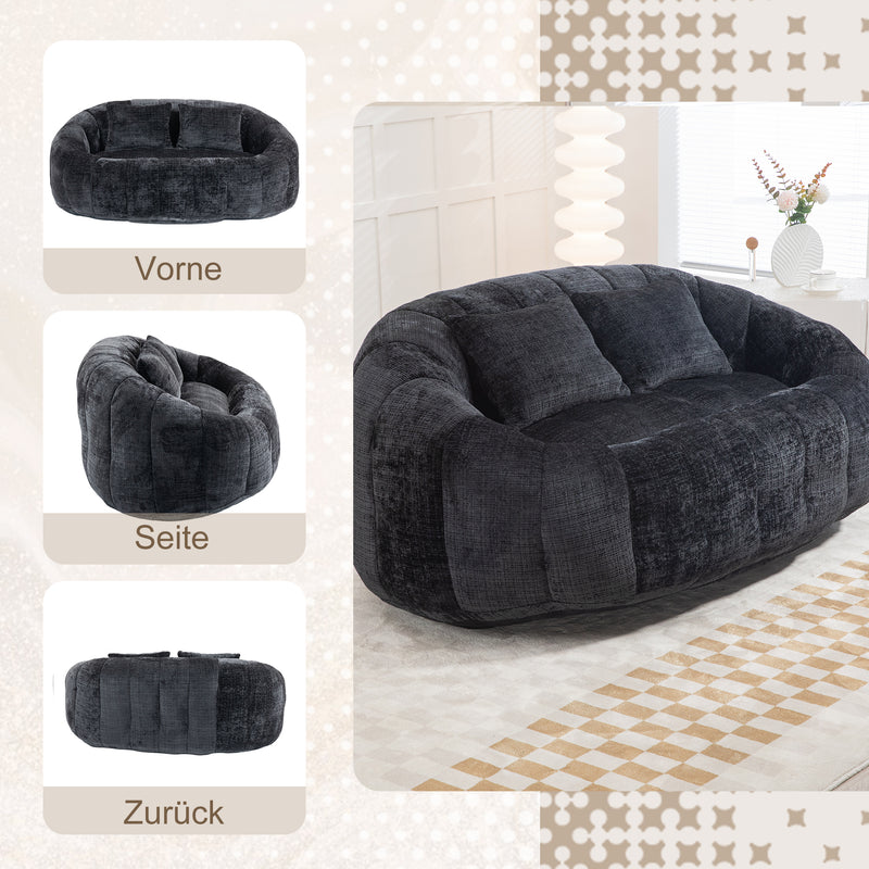 Canapé compact rond 2 places Loveseat en chenille noir anthracite et 2 cousins FISSURE