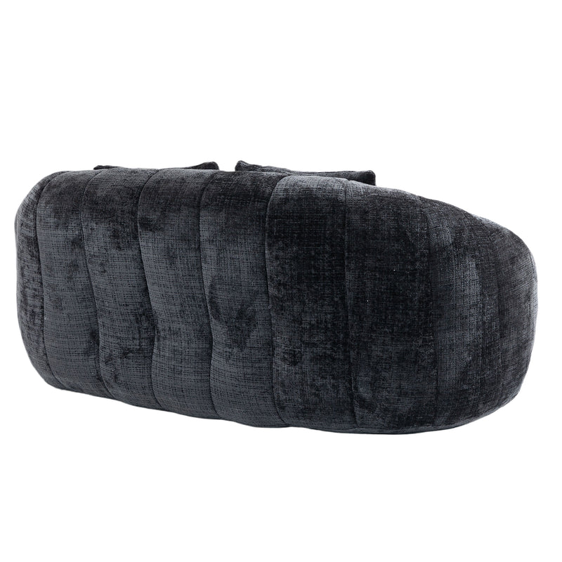 Canapé compact rond 2 places Loveseat en chenille noir anthracite et 2 cousins FISSURE