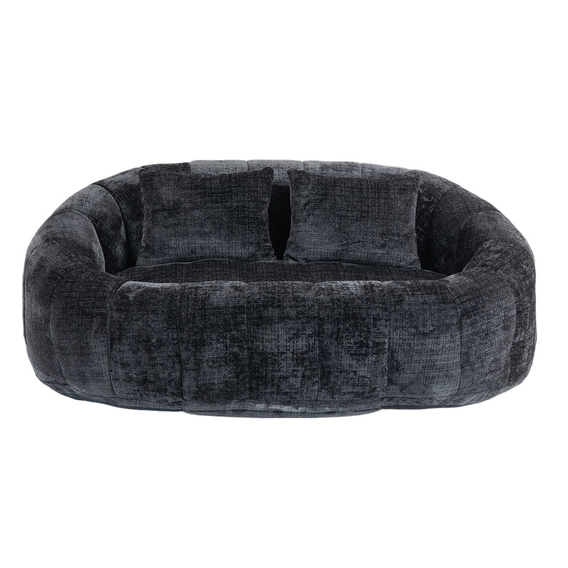 Canapé compact rond 2 places Loveseat en chenille noir anthracite et 2 cousins FISSURE