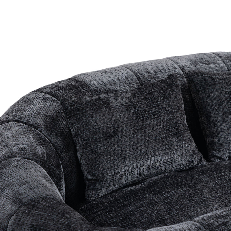 Canapé compact rond 2 places Loveseat en chenille noir anthracite et 2 cousins FISSURE