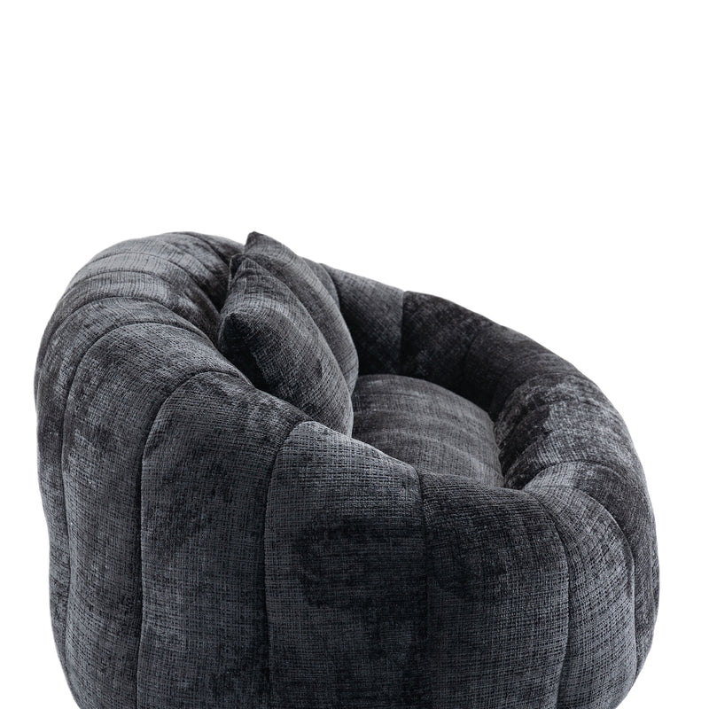 Canapé compact rond 2 places Loveseat en chenille noir anthracite et 2 cousins FISSURE