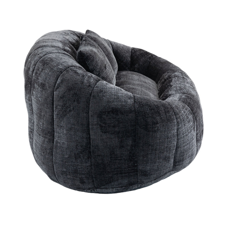 Canapé compact rond 2 places Loveseat en chenille noir anthracite et 2 cousins FISSURE