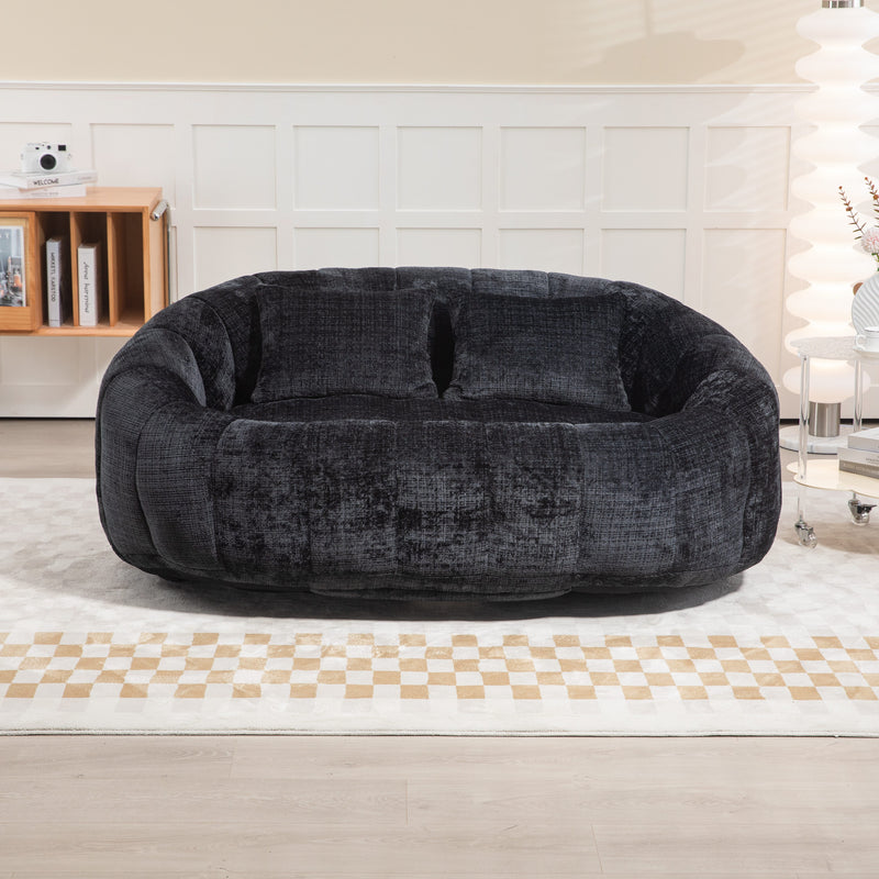 Canapé compact rond 2 places Loveseat en chenille noir anthracite et 2 cousins FISSURE