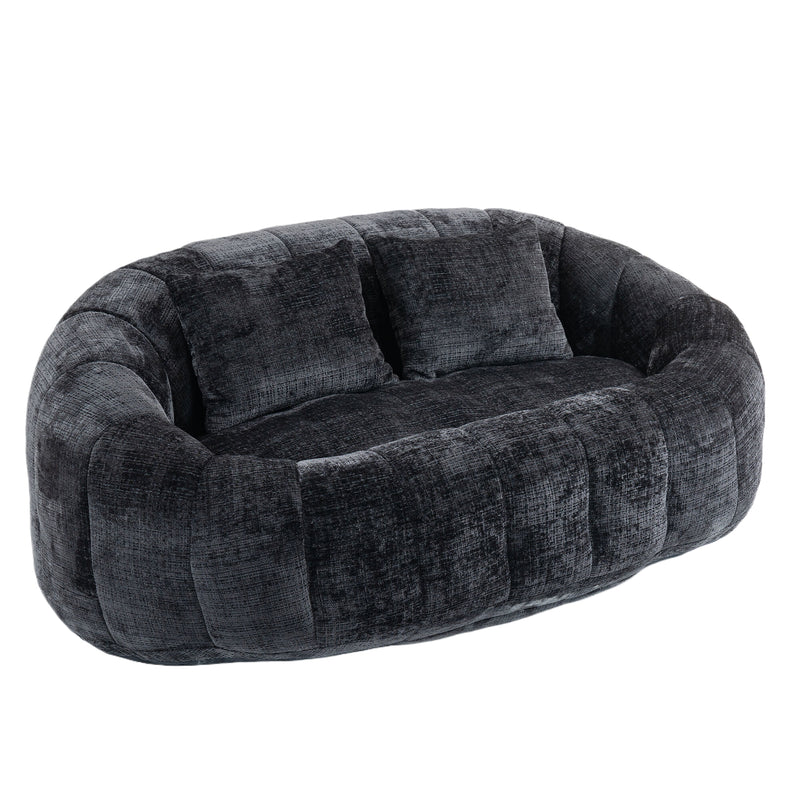 Canapé compact rond 2 places Loveseat en chenille noir anthracite et 2 cousins FISSURE