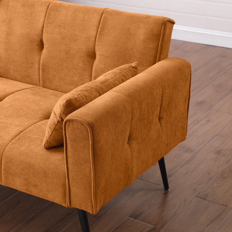 Canapé-lit 3 places velours côtelé jaune moutarde avec pieds en métal FLOWER