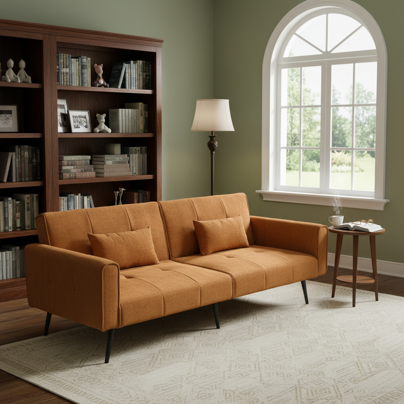 Canapé-lit 3 places velours côtelé jaune moutarde avec pieds en métal FLOWER