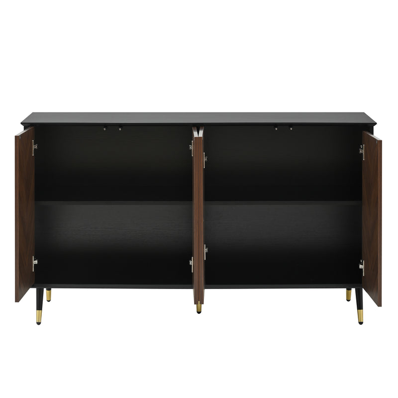Buffet vintage effet bois et noir motif chevrons 4 portes pieds dorés CEDARFIELD