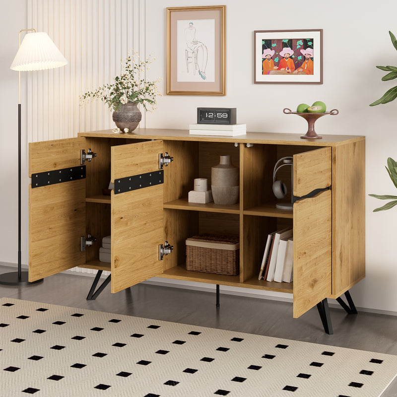 Buffet industriel effet bois 3 portes pieds métalliques RIDGECLIFF