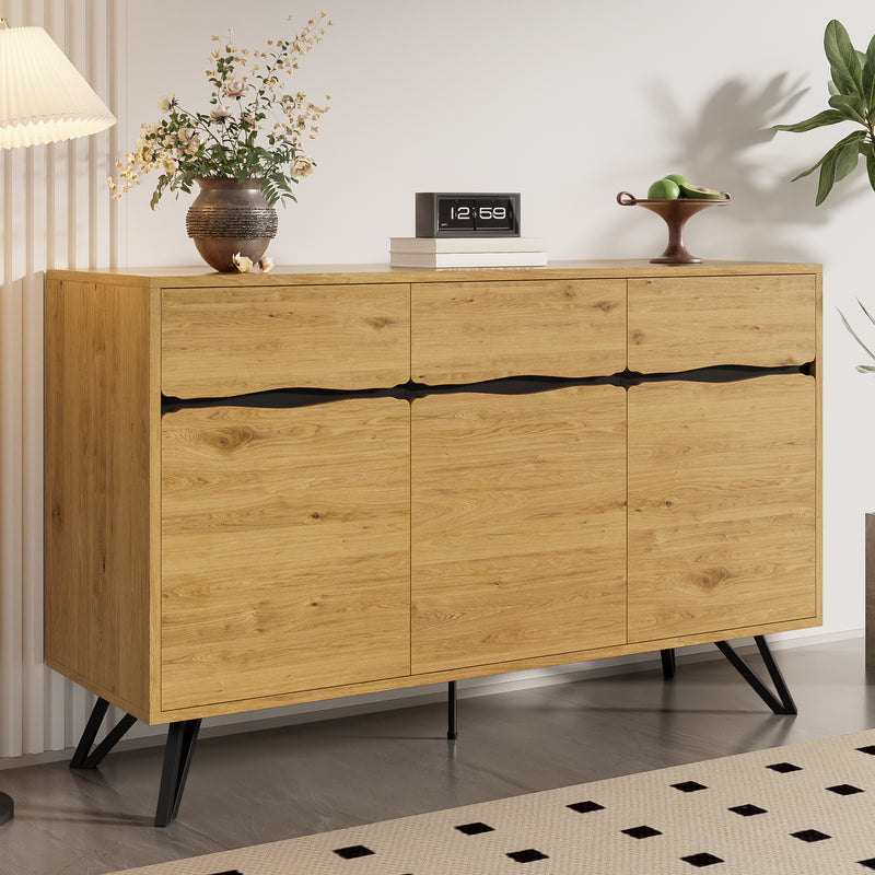 Buffet industriel effet bois 3 portes pieds métalliques RIDGECLIFF