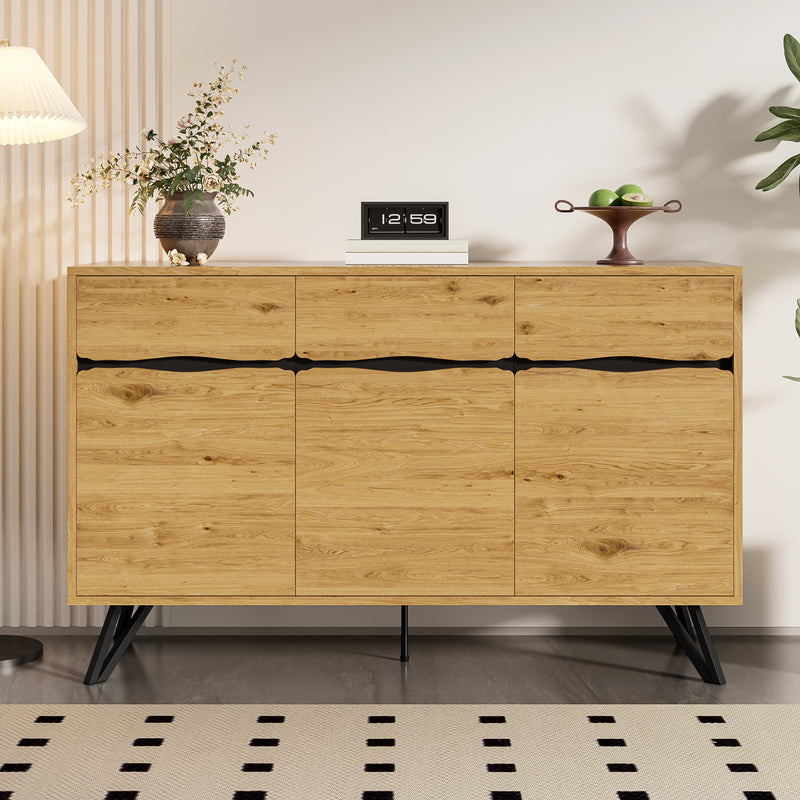Buffet industriel effet bois 3 portes pieds métalliques RIDGECLIFF