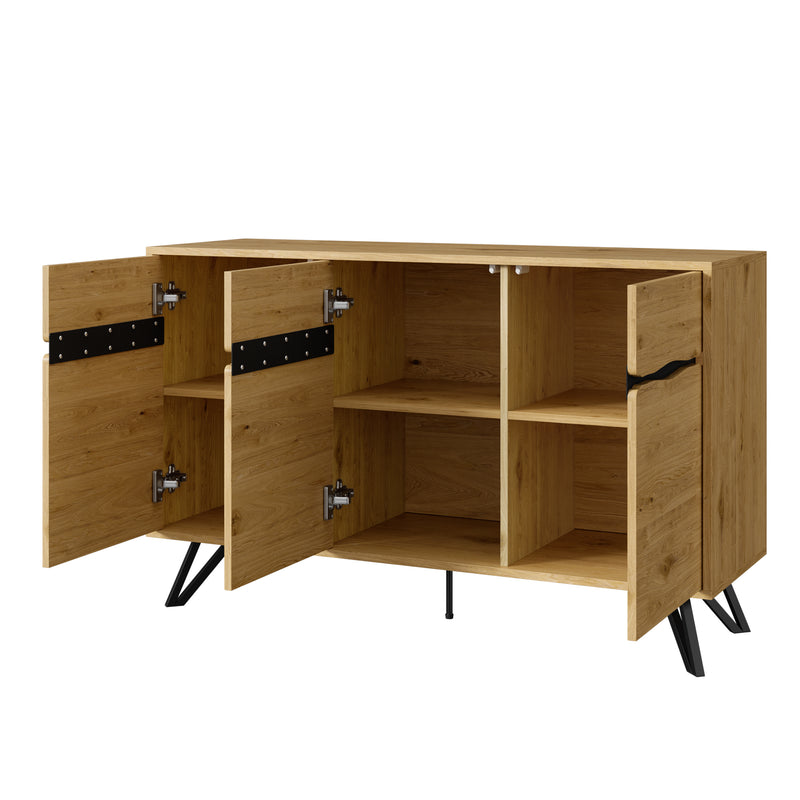 Buffet industriel effet bois 3 portes pieds métalliques RIDGECLIFF
