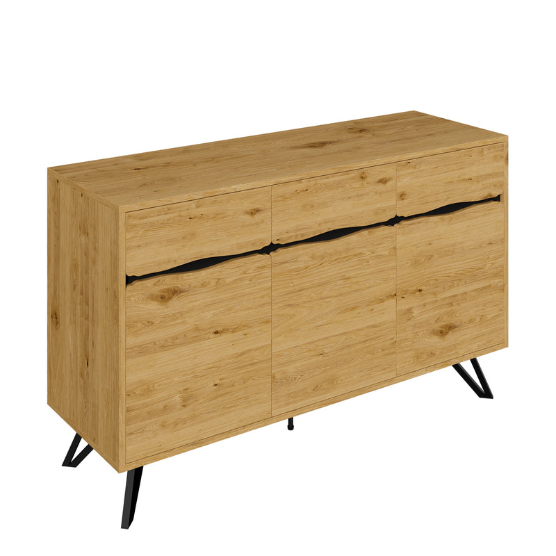 Buffet industriel effet bois 3 portes pieds métalliques RIDGECLIFF