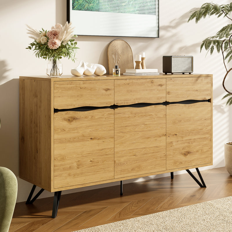 Buffet industriel effet bois 3 portes pieds métalliques RIDGECLIFF