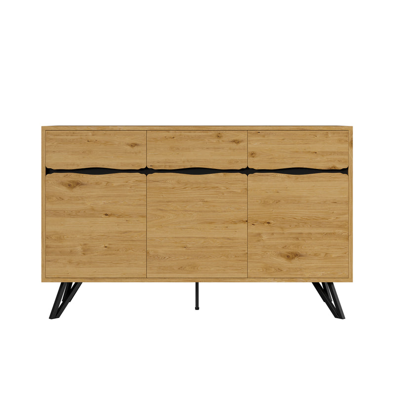 Buffet industriel effet bois 3 portes pieds métalliques RIDGECLIFF