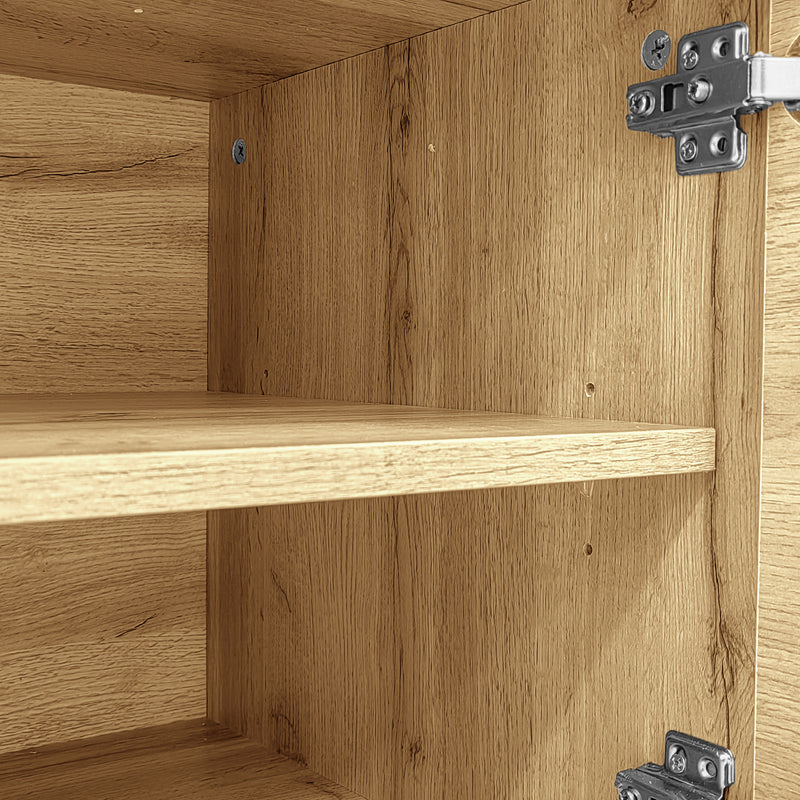 Meuble TV effet bois design asymétrique 3 portes et gris RAVINECALL