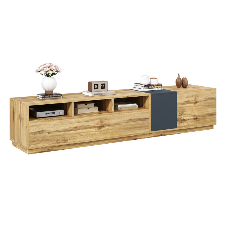 Meuble TV effet bois design asymétrique 3 portes et gris RAVINECALL