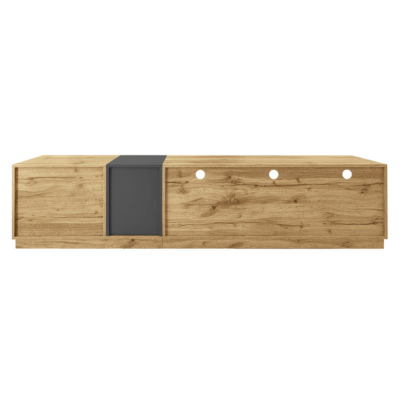 Meuble TV effet bois design asymétrique 3 portes et gris RAVINECALL