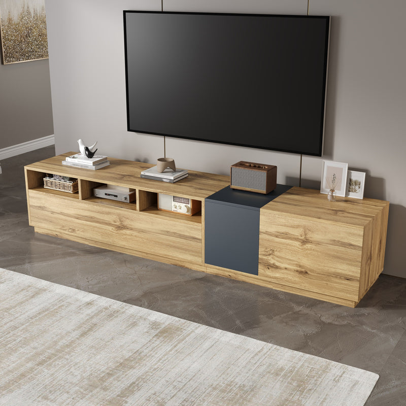 Meuble TV effet bois design asymétrique 3 portes et gris RAVINECALL