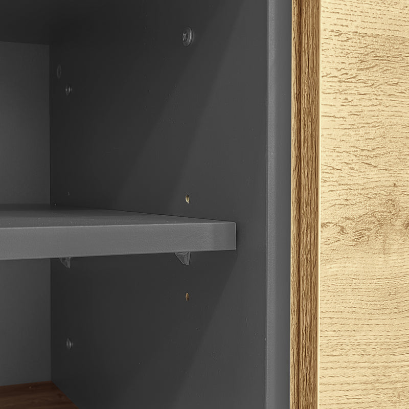 Meuble TV effet bois design asymétrique 3 portes et gris RAVINECALL