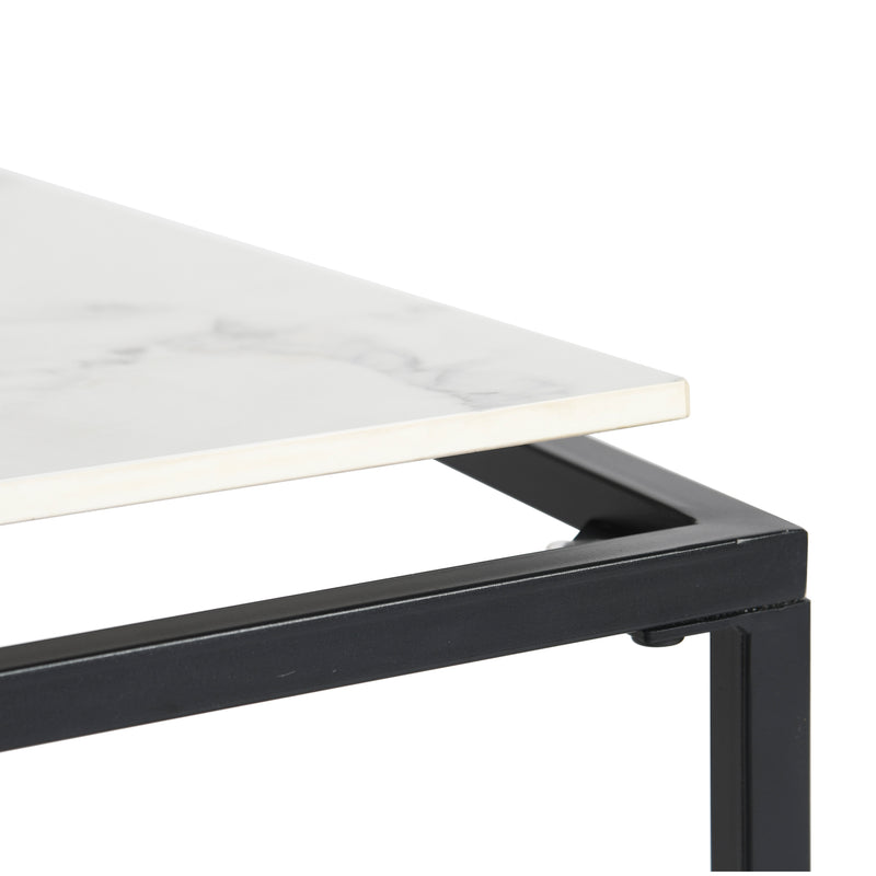 Table basse carrée pierre effet marbre blanc structure noir 80x80cm GAZUDS